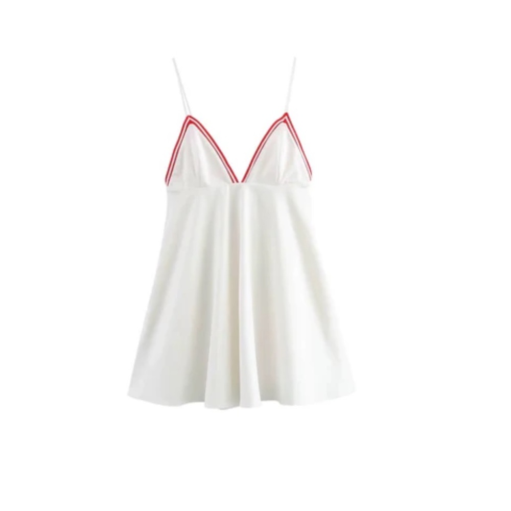 Zara Ribbed White Contrast Dress
